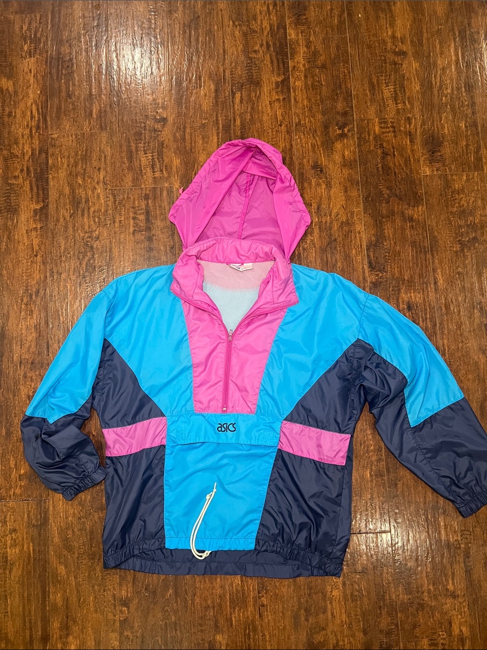 Asics Vintage 90’s Blue, Pink,Navy Colorblock Jacket Windbreaker Zipper Hood